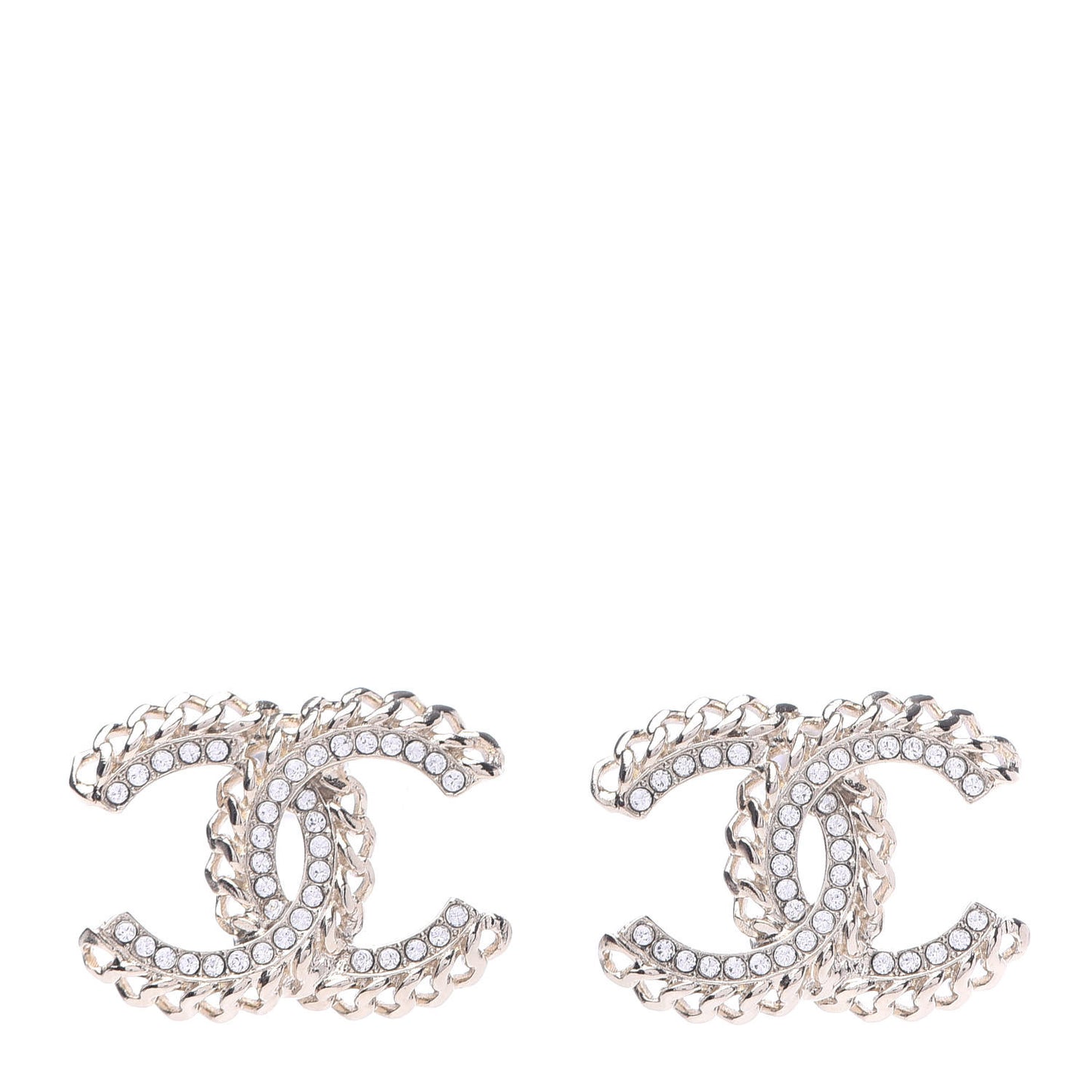 Crystal Chain CC Earrings Gold