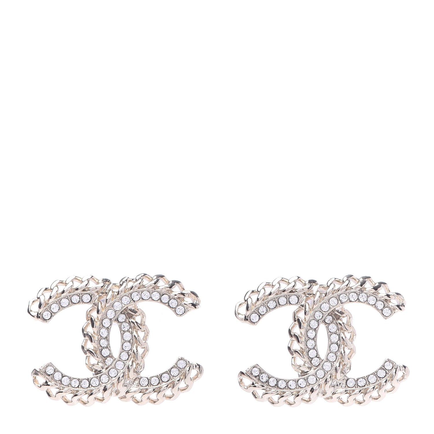 Chanel Crystal Chain CC Earrings Gold 1 of 5