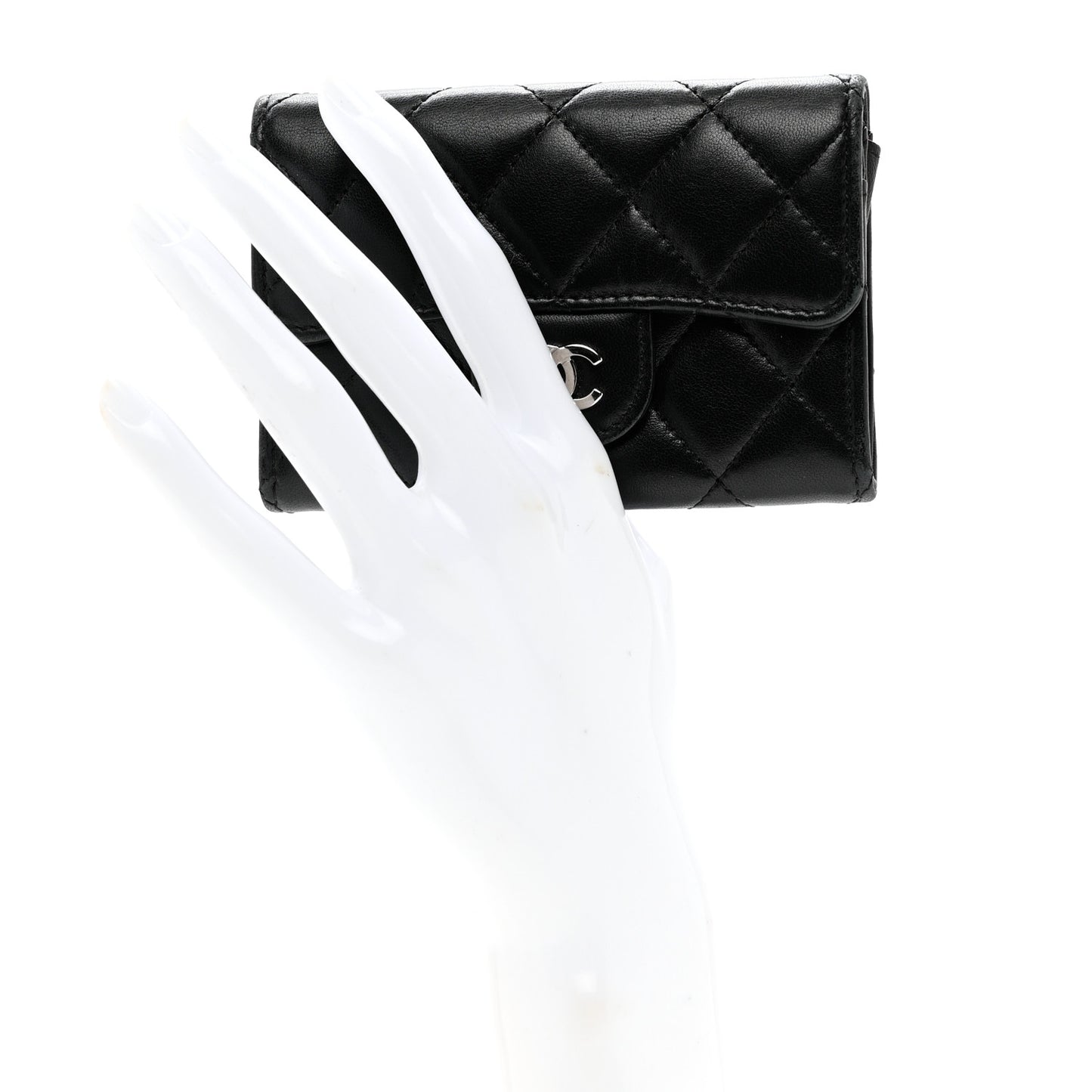 Lambskin Quilted Flap Card Holder Wallet Black