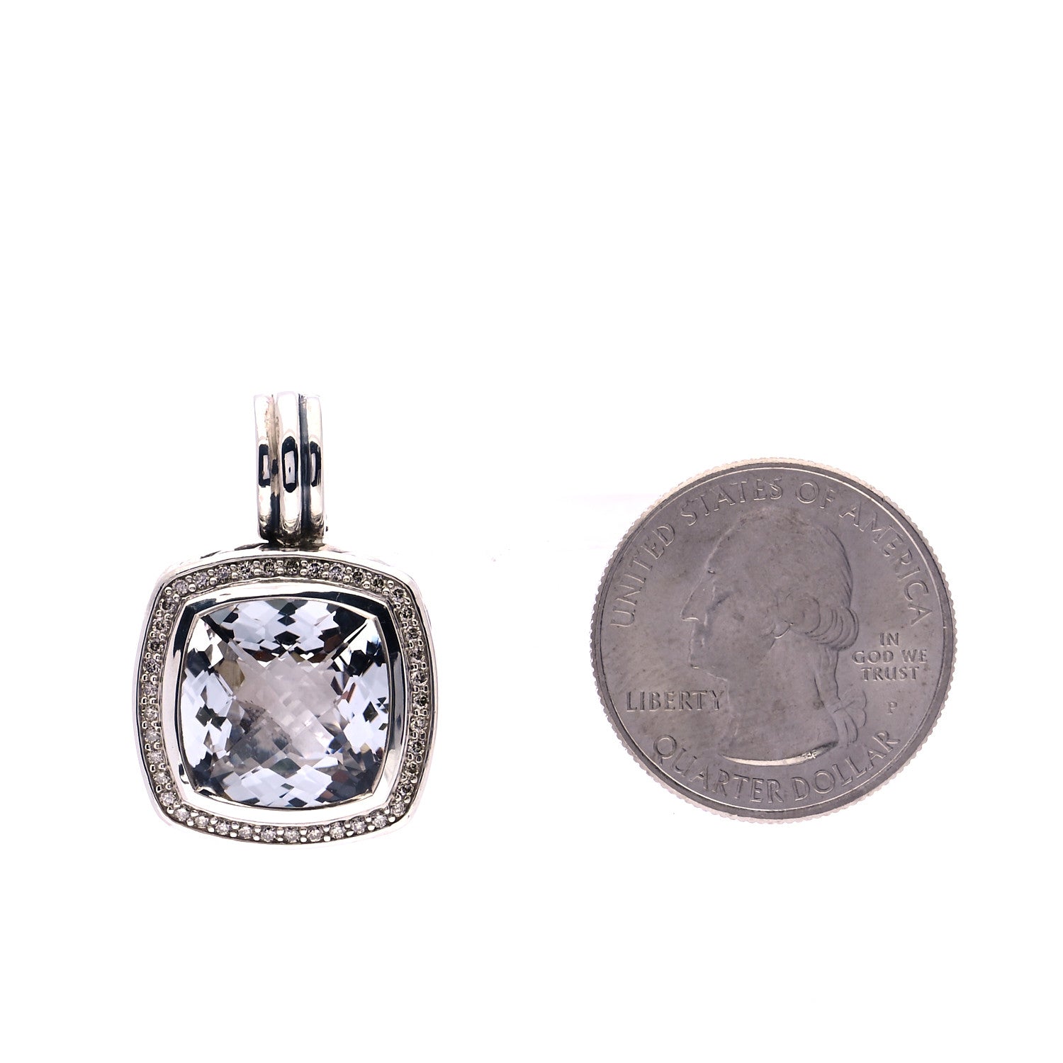 David Yurman Sterling Silver Diamond Quartz 14mm Albion Enhancer Pendant 2 of 7