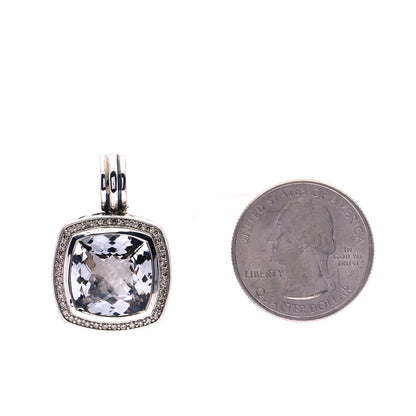 David Yurman Sterling Silver Diamond Quartz 14mm Albion Enhancer Pendant 2 of 7