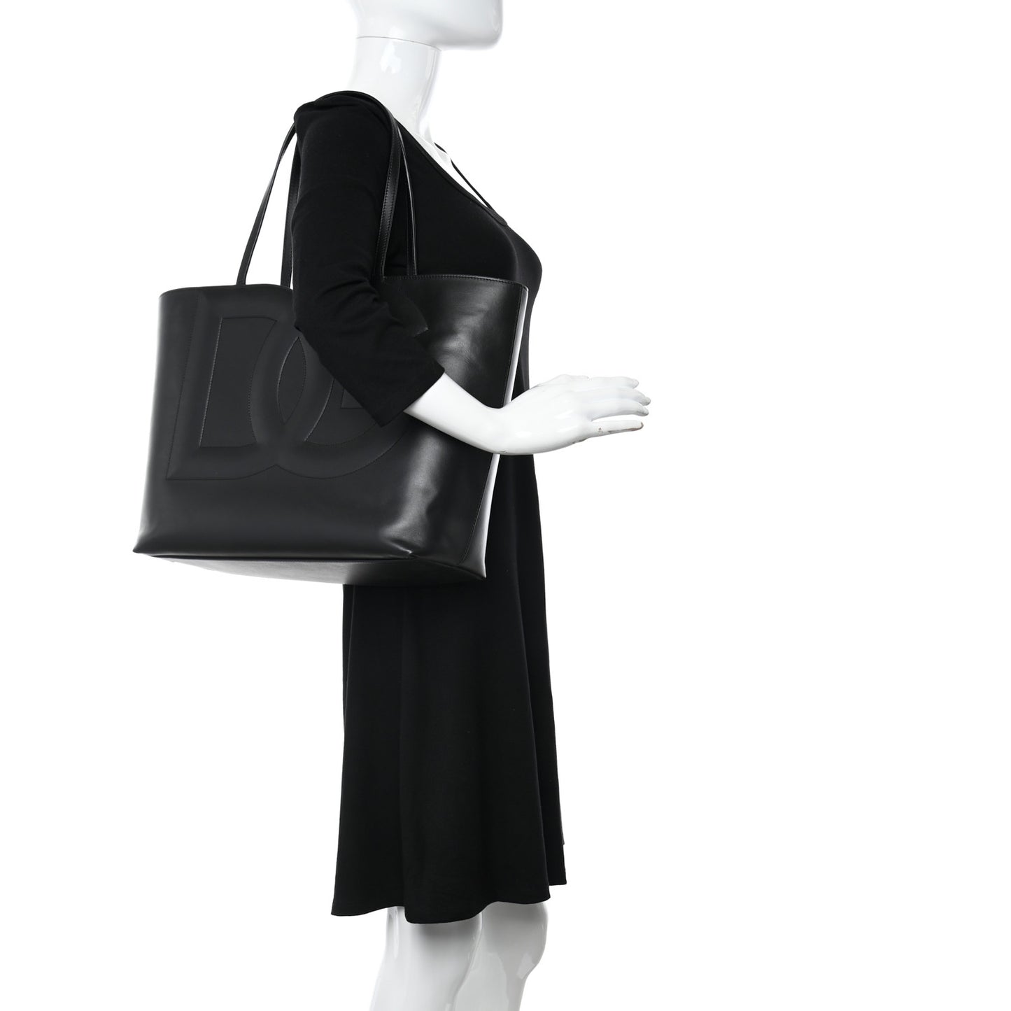 Calfskin DG Logo Shopper Tote Black