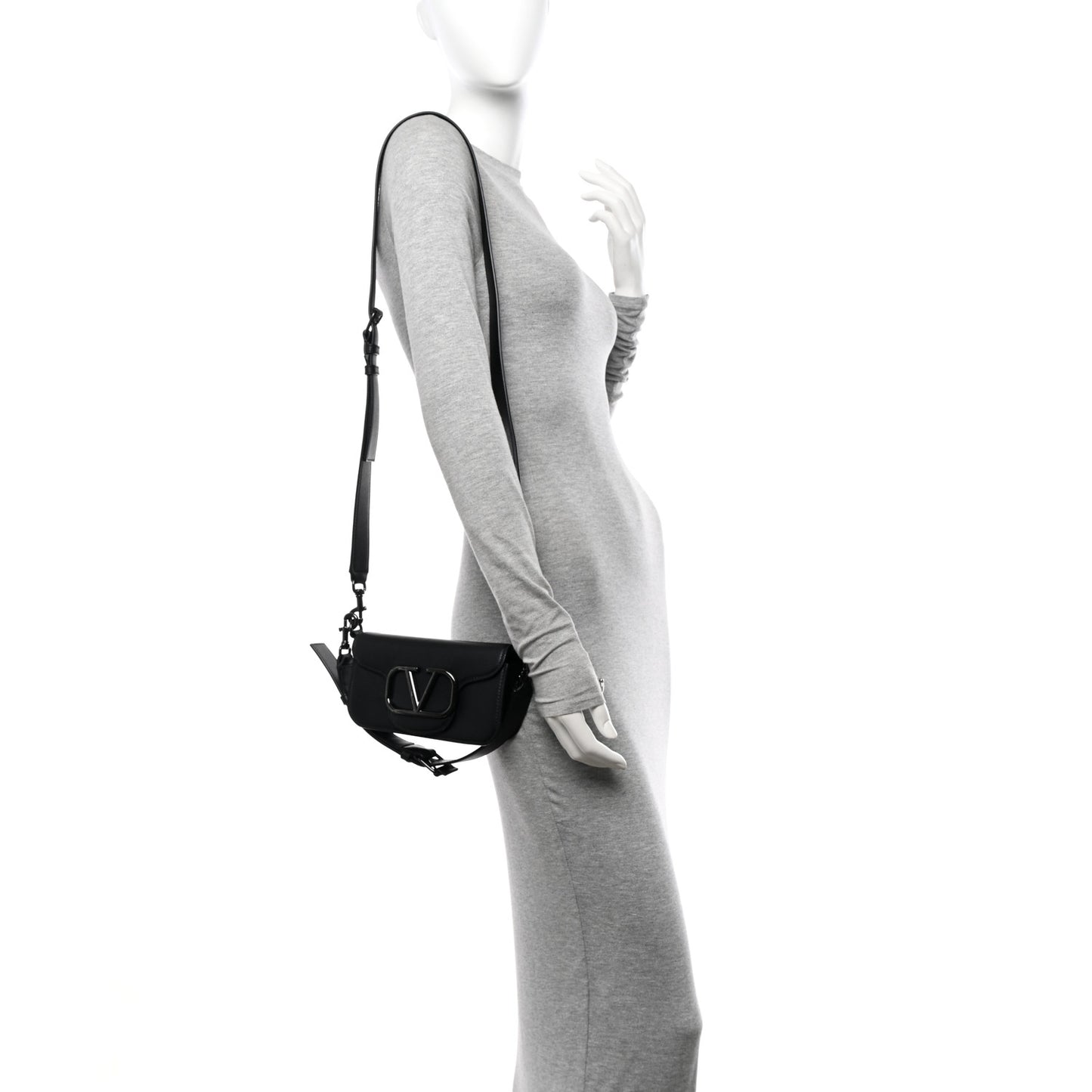 Calfskin Monochrome Vlogo Mini Loco Crossbody Bag Black