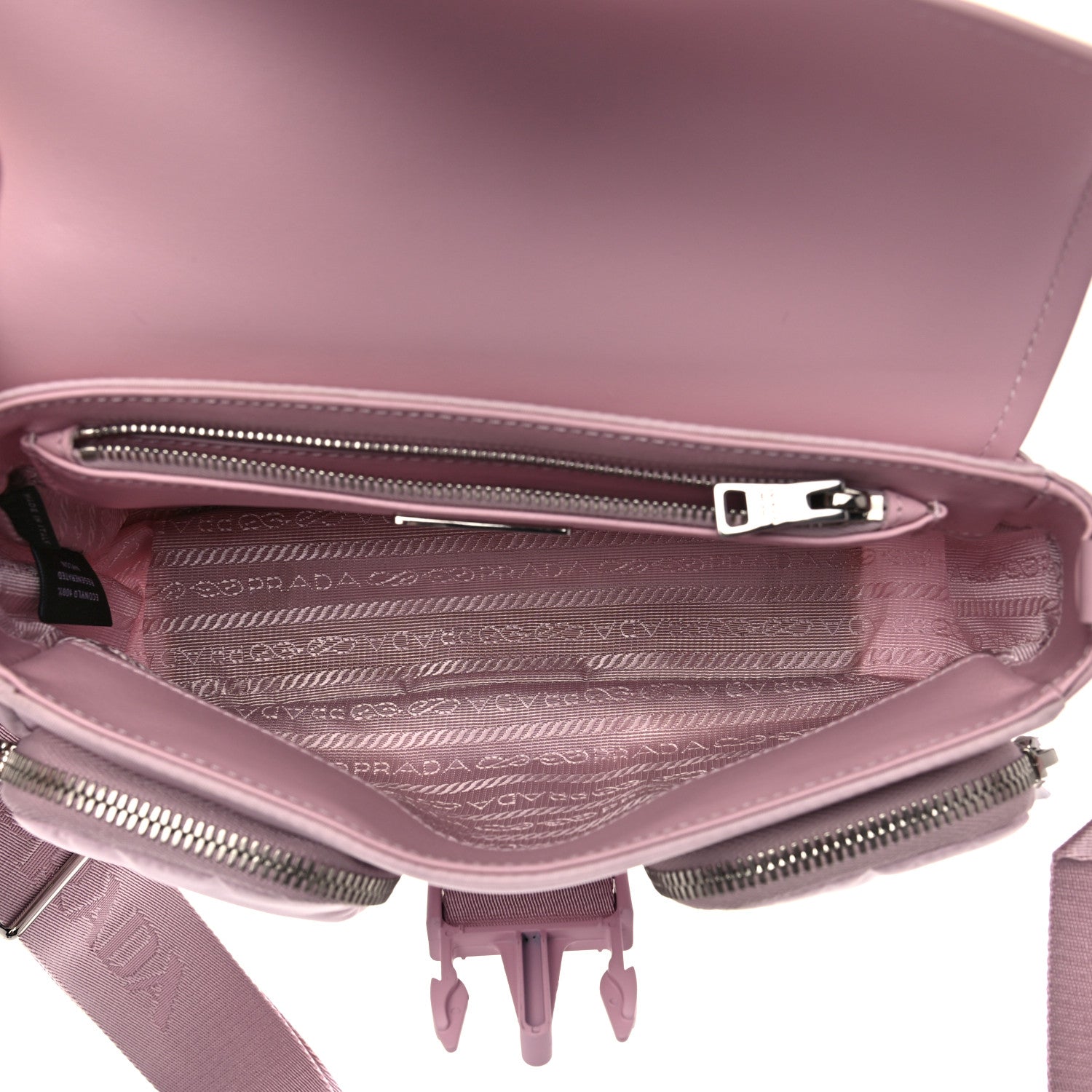 Prada Re-Nylon Spazzolato Double Pocket Buckle Shoulder Bag Alabastro 5 of 9