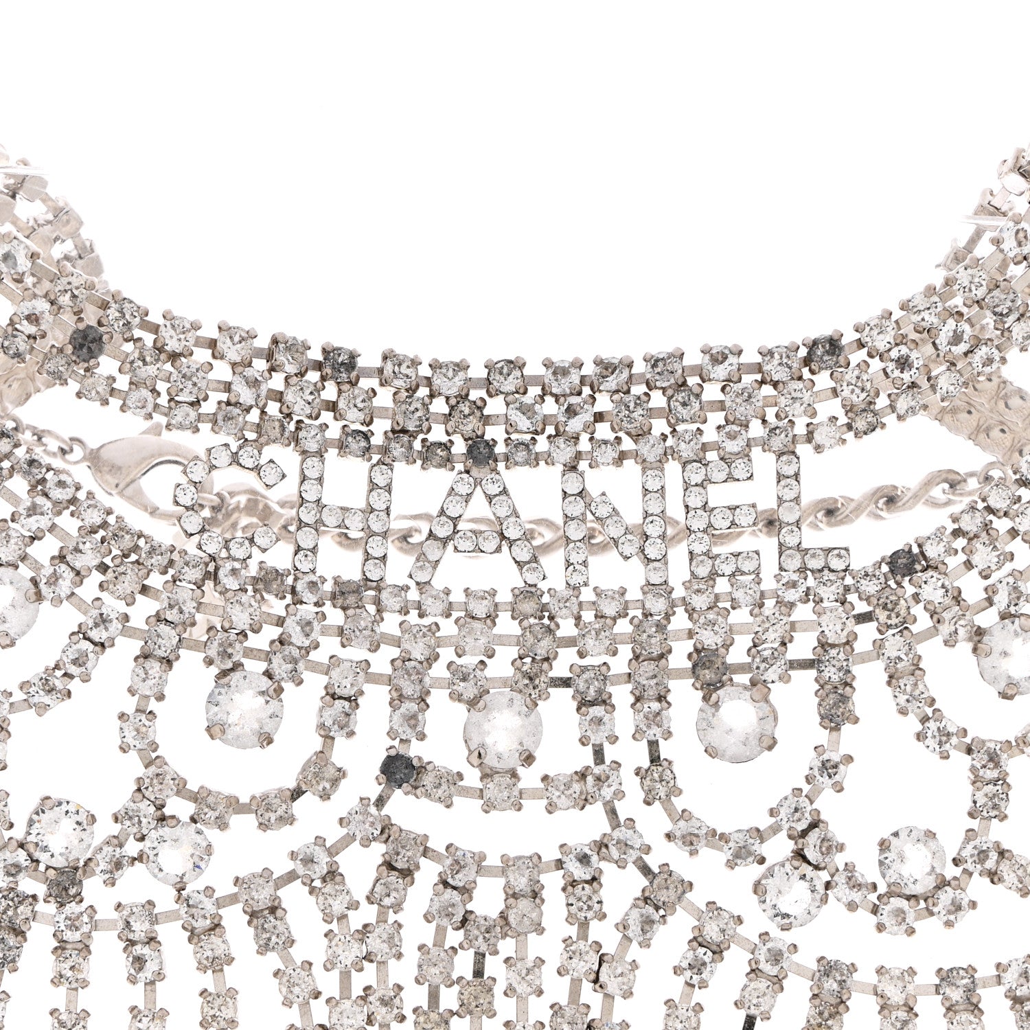 Chanel Crystal Logo Choker Necklace Silver 4 of 6