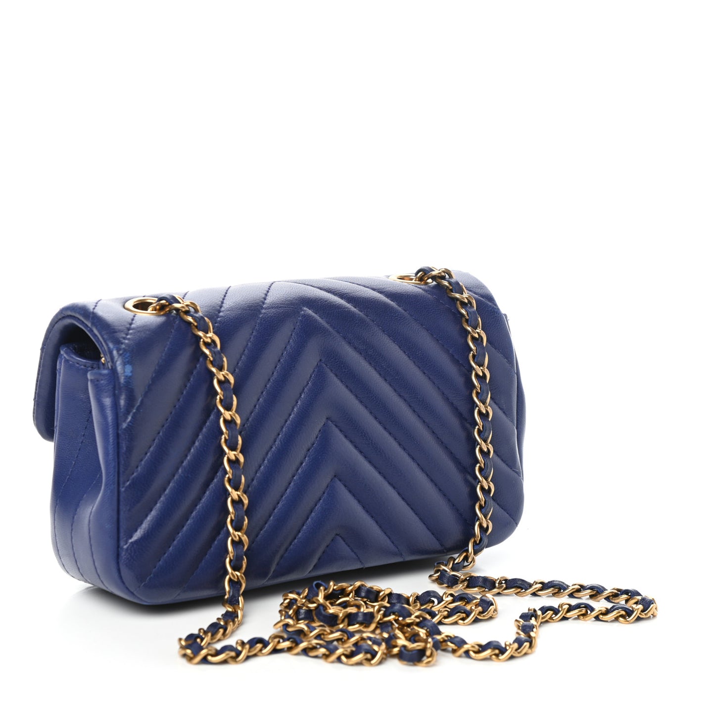 Lambskin Chevron Quilted Mini Rectangular Flap Blue