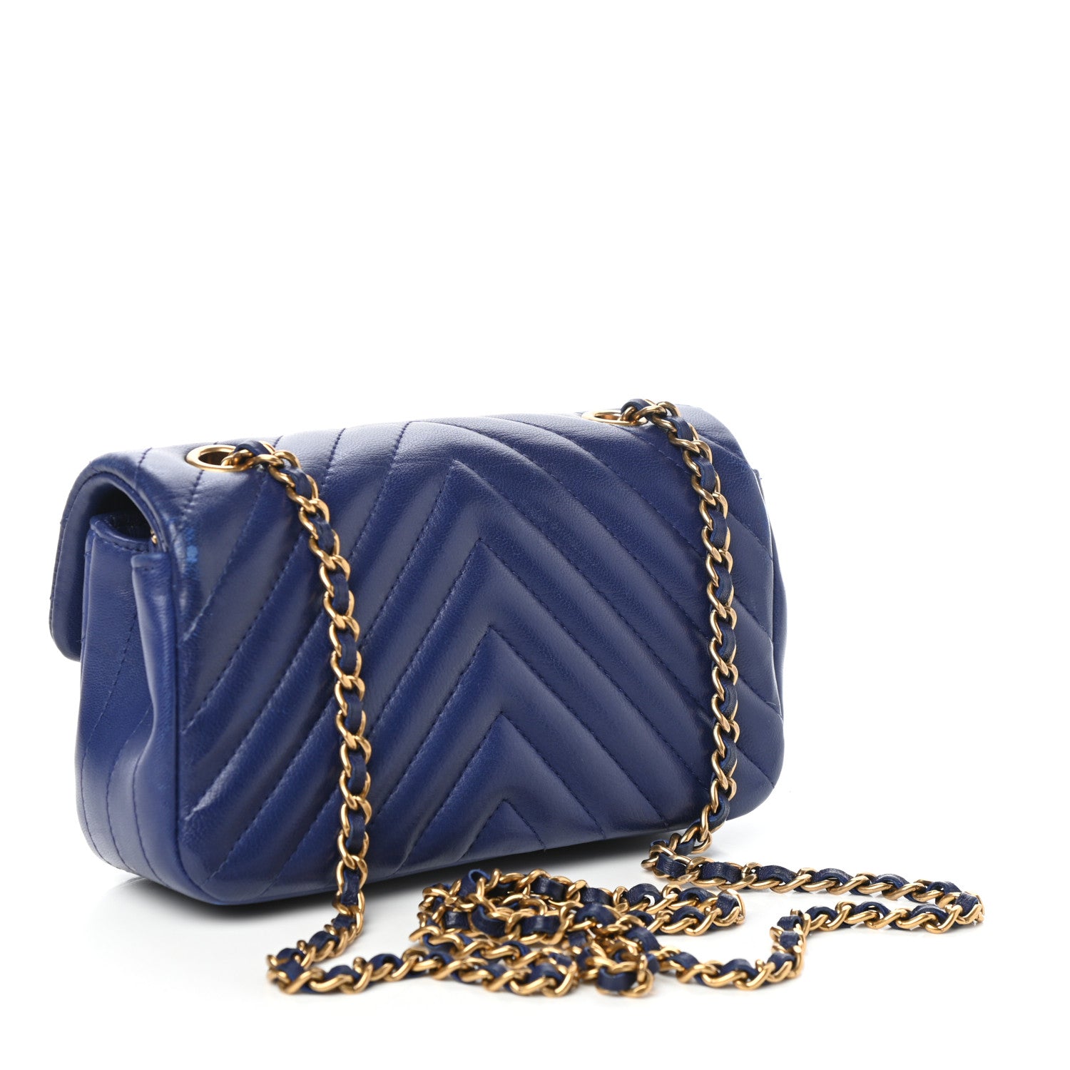 Chanel Lambskin Chevron Quilted Mini Rectangular Flap Blue 3 of 9