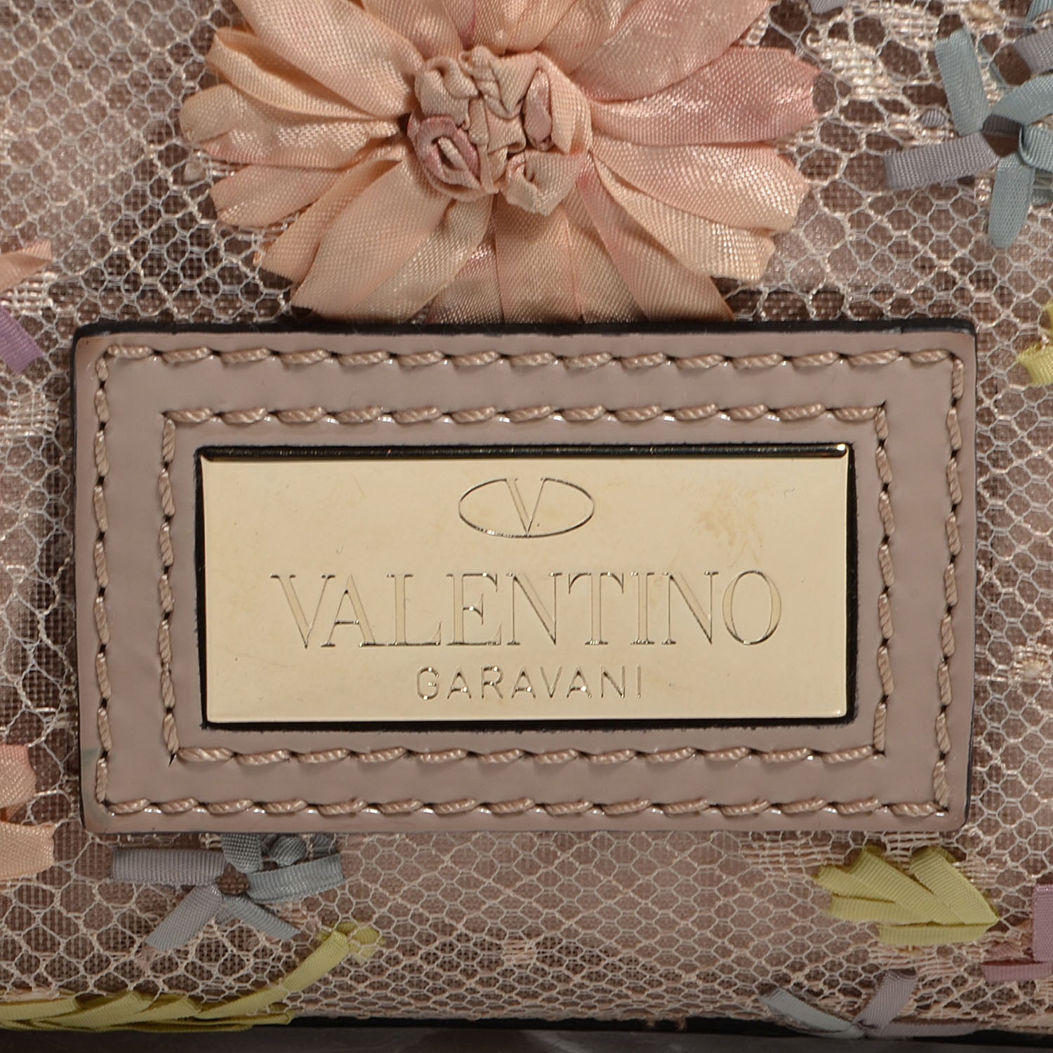 Valentino Garavani Patent Trimmed Lace Embroidered Tote Neutral 5 of 8