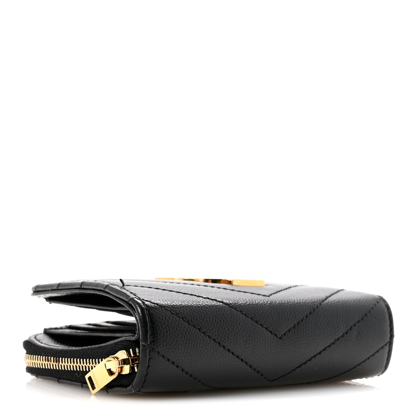 Grain De Poudre Matelasse Chevron Monogram Compact Zip Around Wallet Black