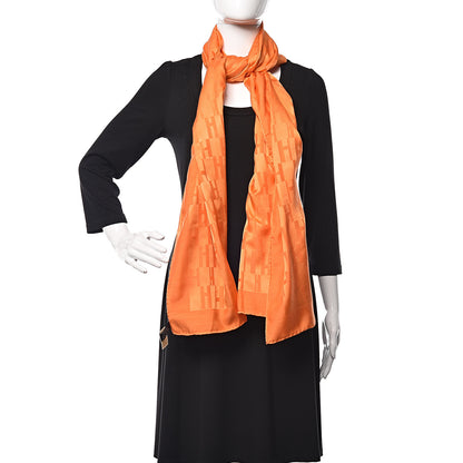 Hermes Silk Wool Faconnee Grand H Scarf Orange Vif 3 of 5