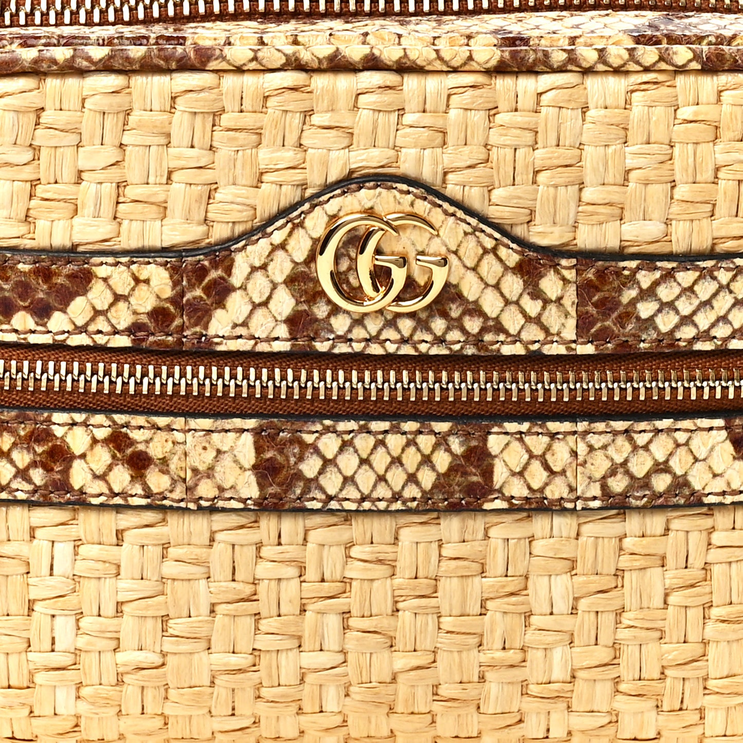 Raffia Elaphe Mini Ophidia Shoulder Bag Natural Cream Brown