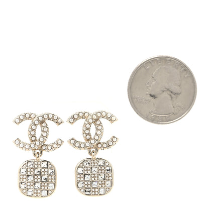 Chanel Pearl Baguette Crystal CC Drop Earrings Gold 2 of 5