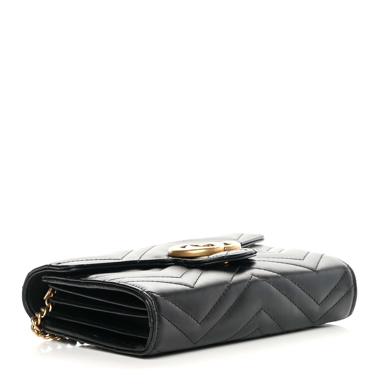 Gucci Calfskin Matelasse GG Marmont Chain Wallet Black 4 of 14