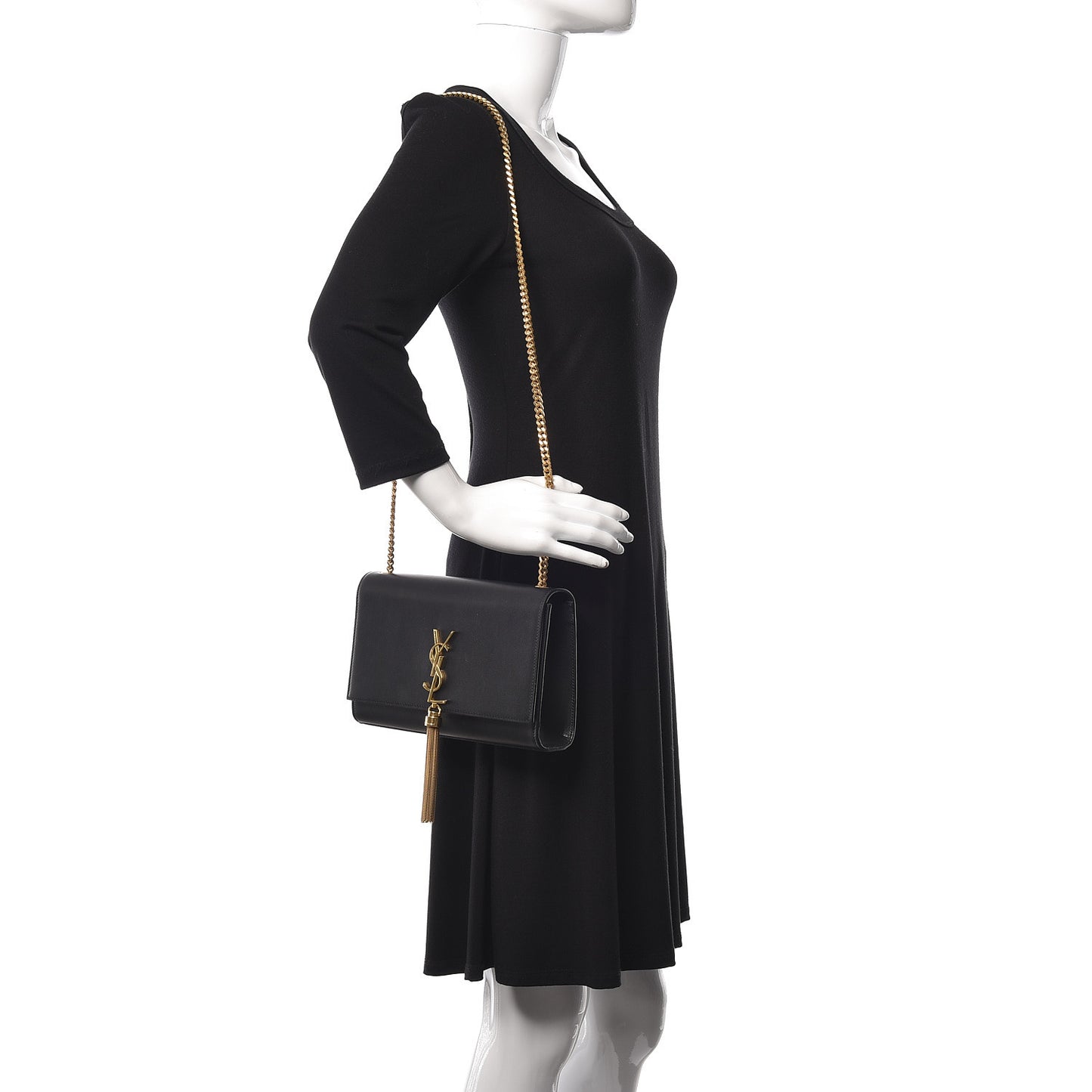 Smooth Calfskin Medium Classic Monogram Kate Tassel Satchel Black