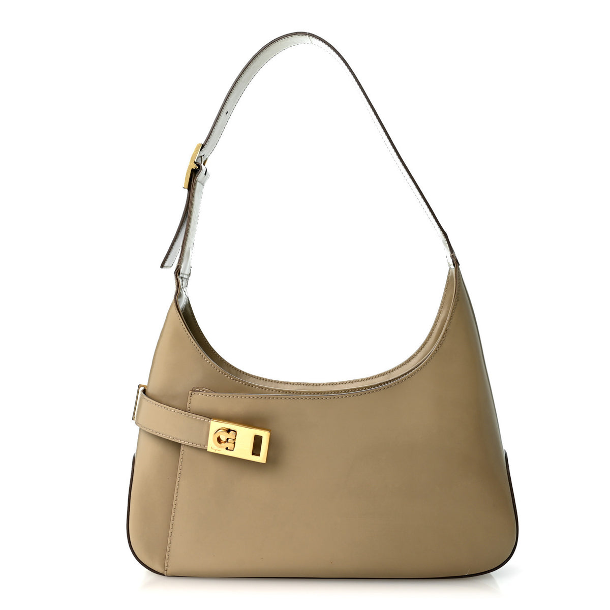 Brushed Calfskin Gancini Hobo Beige