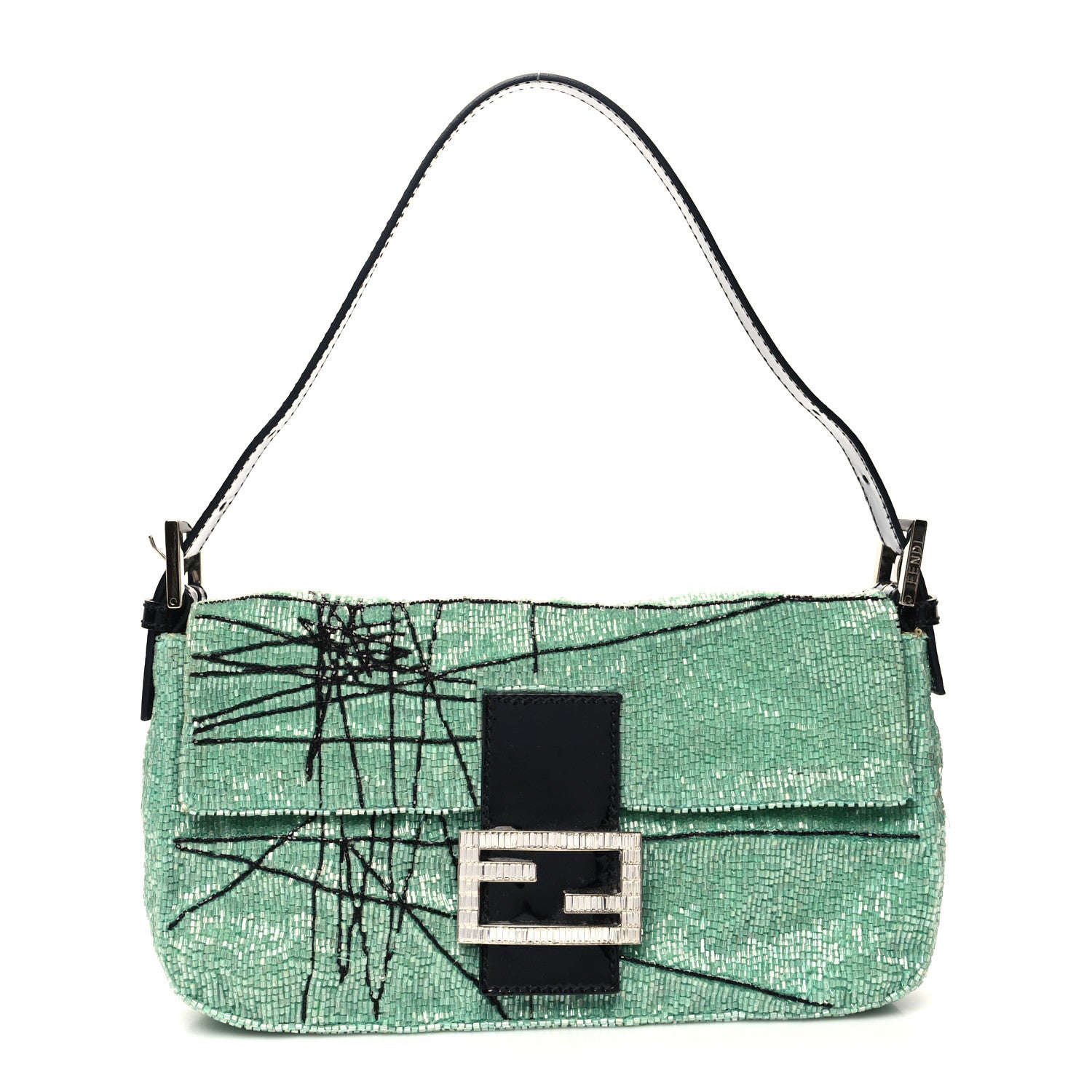Fendi Beaded Crystal Baguette Green Black 1 of 12