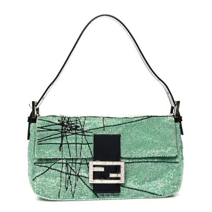 Fendi Beaded Crystal Baguette Green Black 1 of 12