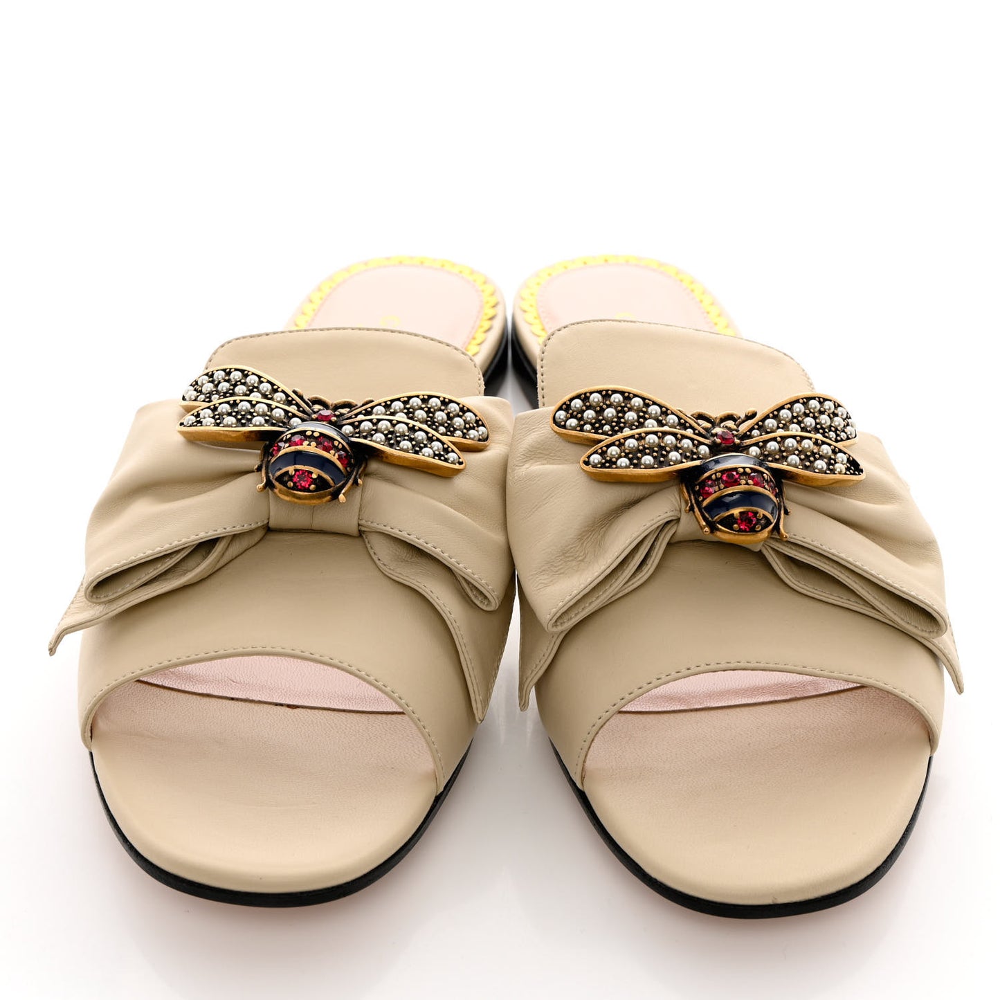 Nappa Queen Margaret Flat Slide Sandals 38 Vintage White