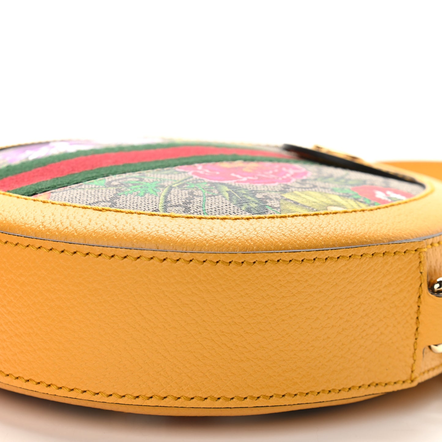 GG Supreme Monogram Flora Web Mini Ophidia Round Shoulder Bag Beige Multicolor Crop