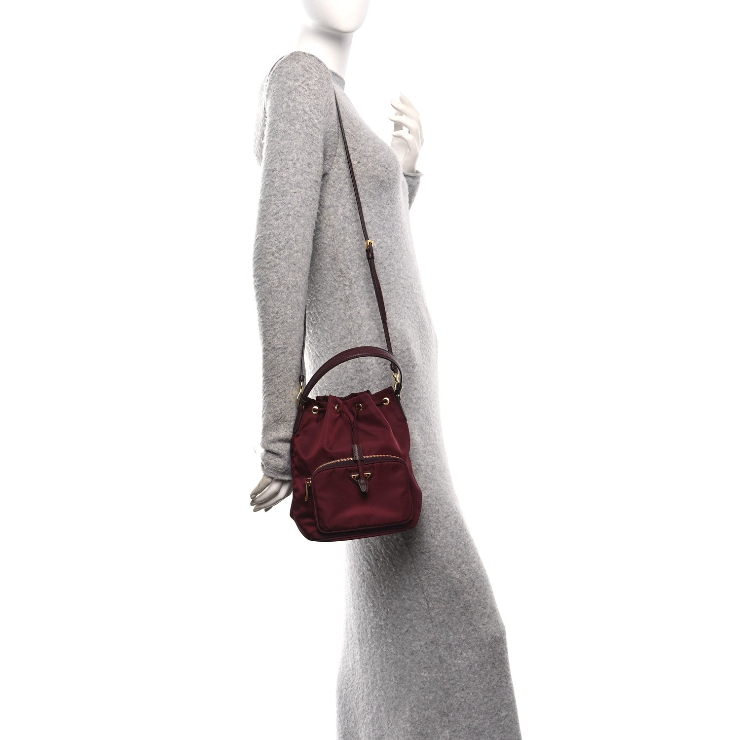 Prada Saffiano Tessuto Nylon Mini Bucket Crossbody Bag Granato 3 of 17