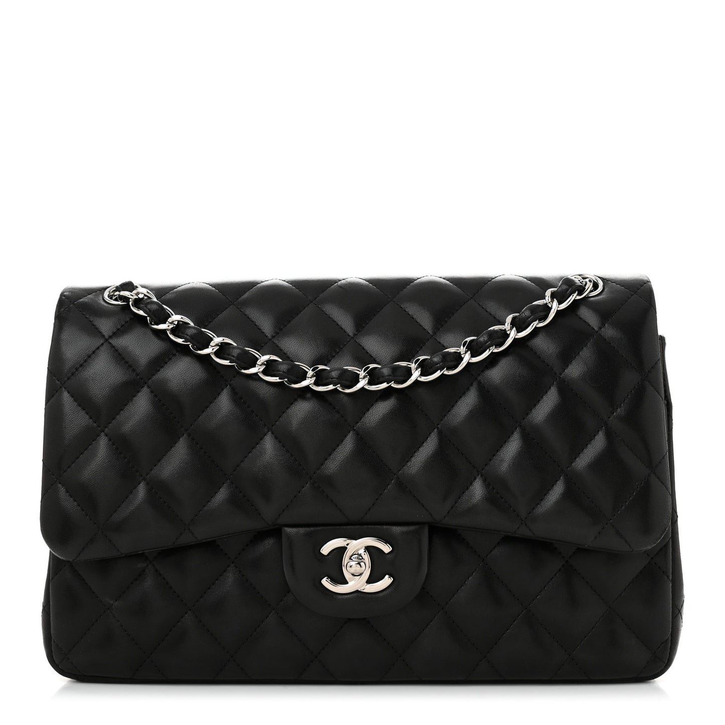 Lambskin Quilted Jumbo Double Flap Black