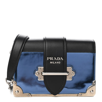 Prada Metallic Vitello Saffiano Cahier Bag Denim Black 1 of 4