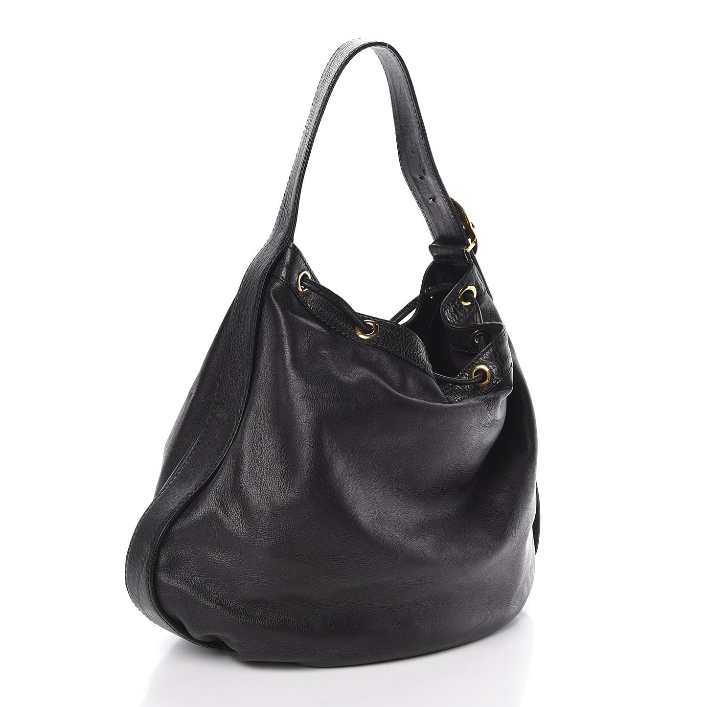 Pebbled Calfskin Medium Interlocking Icon Shoulder Bag Black