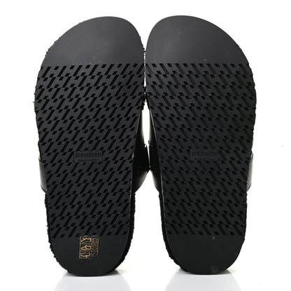 Hermes Calfskin Woolskin Womens Chypre Sandals 38 Black 5 of 7