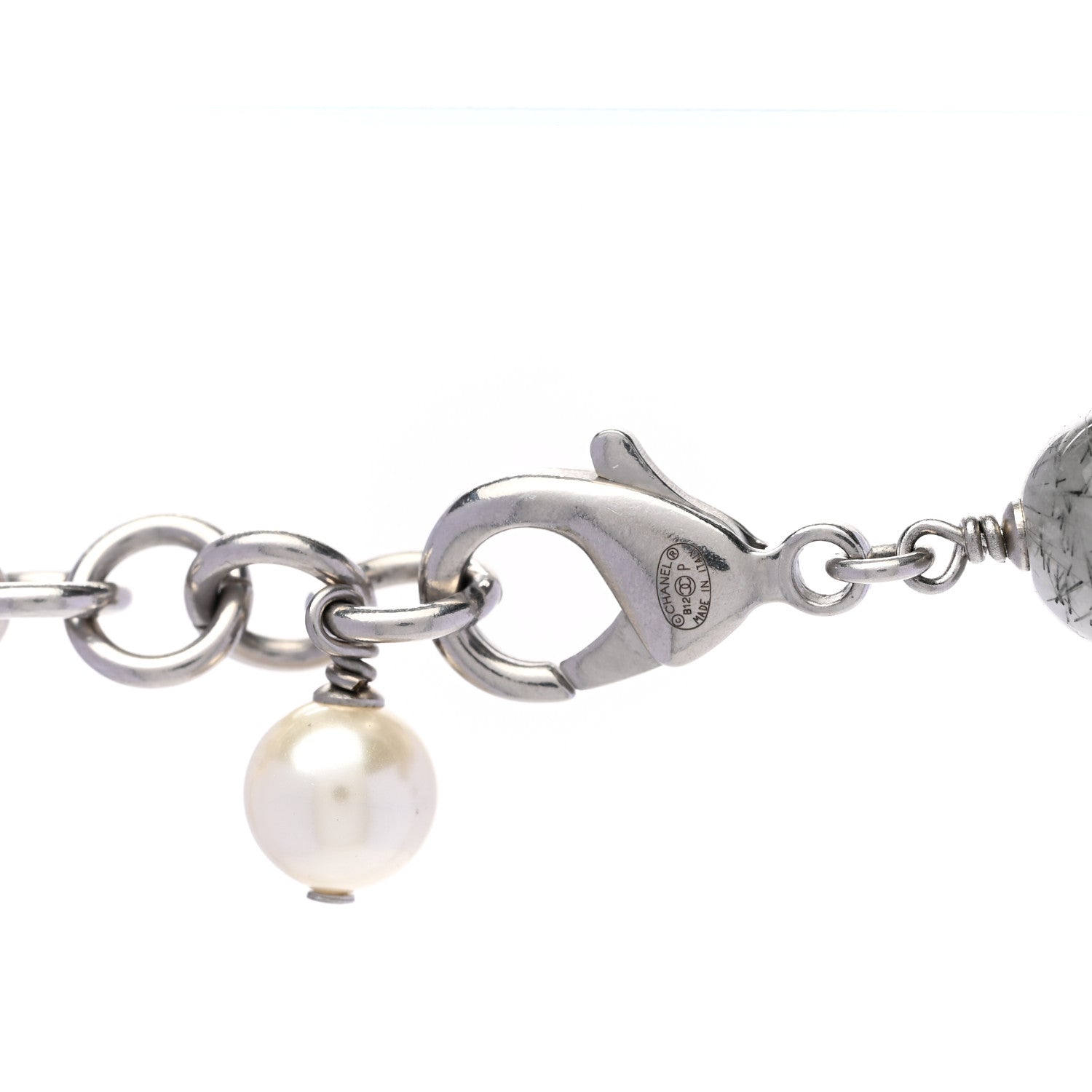 Chanel Crystal Pearl Beaded Star CC Short Necklace Silver Black 5 of 6