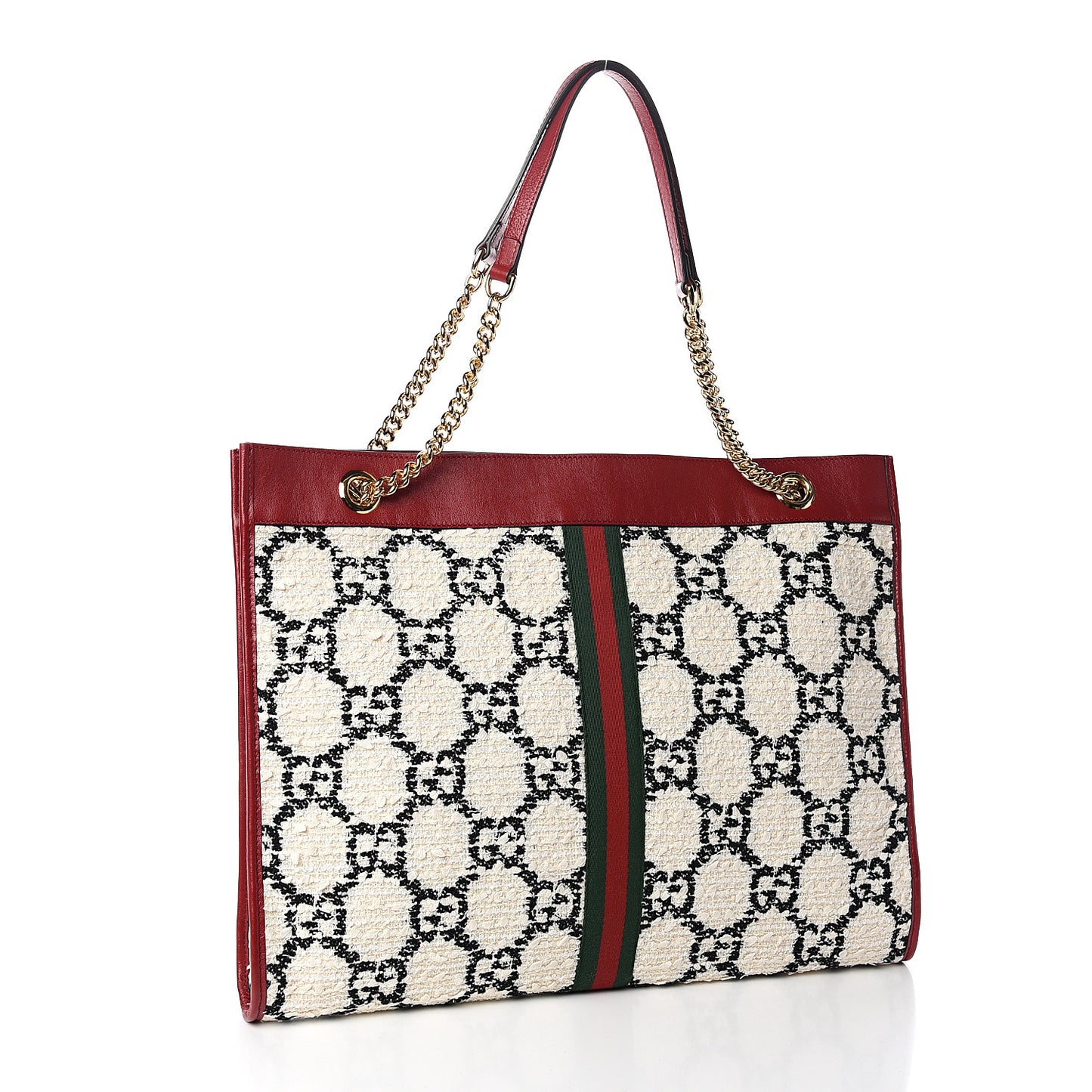 Tweed GG Monogram Large Rajah Chain Tote White Black Romantic Cherry