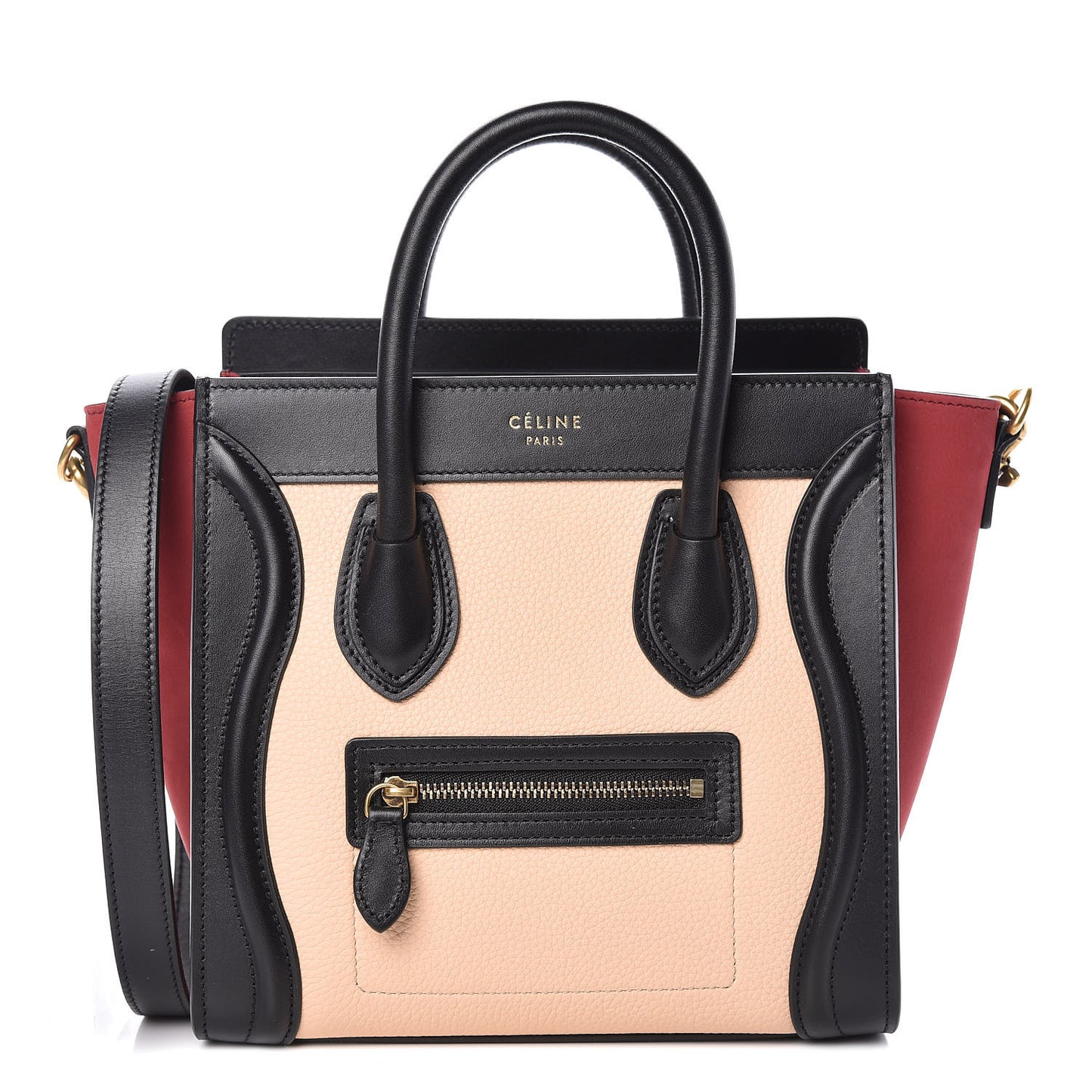 Drummed Calfskin Nubuck Nano Tri-Color Luggage Ruby