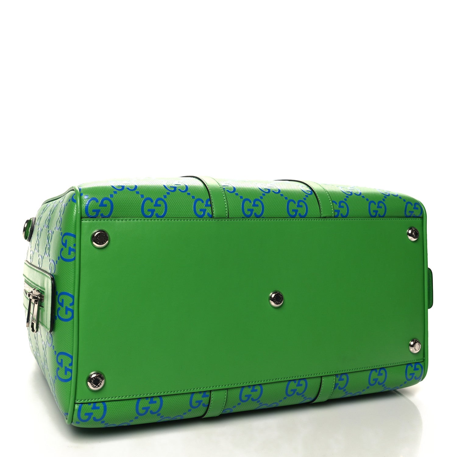 Gucci Calfskin GG Tennis Embossed Large Duffle Bag Joy Green Joy Blue 3 of 12