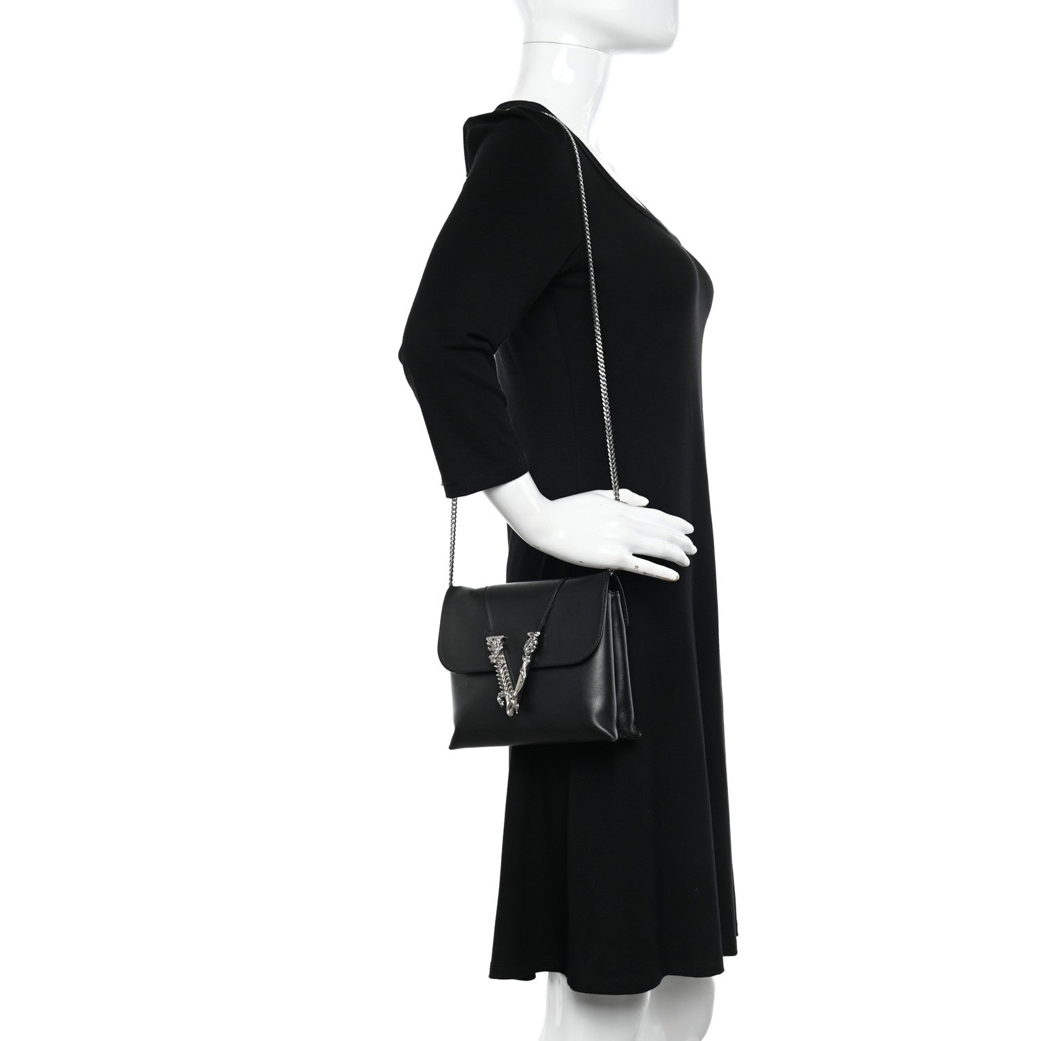 Versace Vitello Virtus Chain Clutch Black 3 of 17