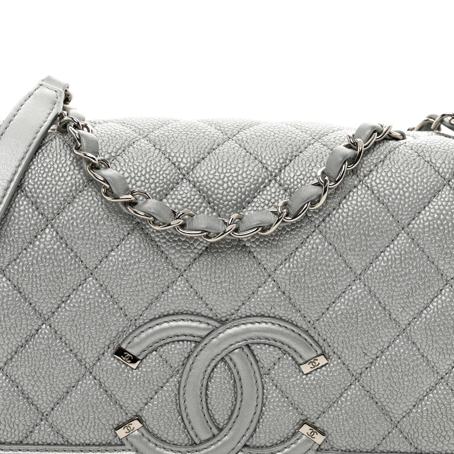 Chanel Metallic Caviar Quilted Medium CC Filigree Flap Silver 5 of 10