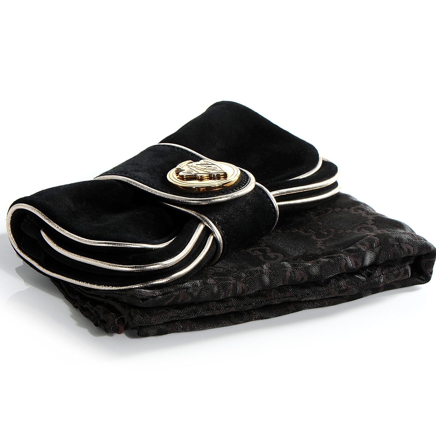 Gucci Suede Hysteria Foldover Medallion Clutch Black 4 of 7