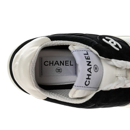 Chanel Suede Fabric Calfskin Womens CC Sneakers 35.5 Black White 6 of 12