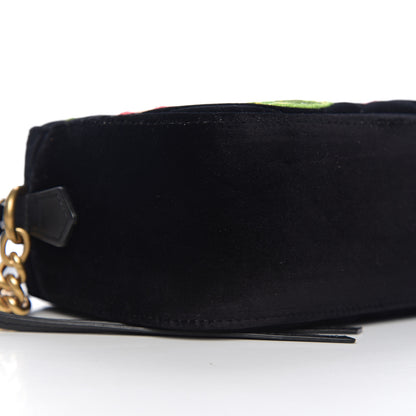Gucci Velvet Matelasse Deer Embroidered Small GG Marmont Chain Shoulder Bag Black 8 of 9