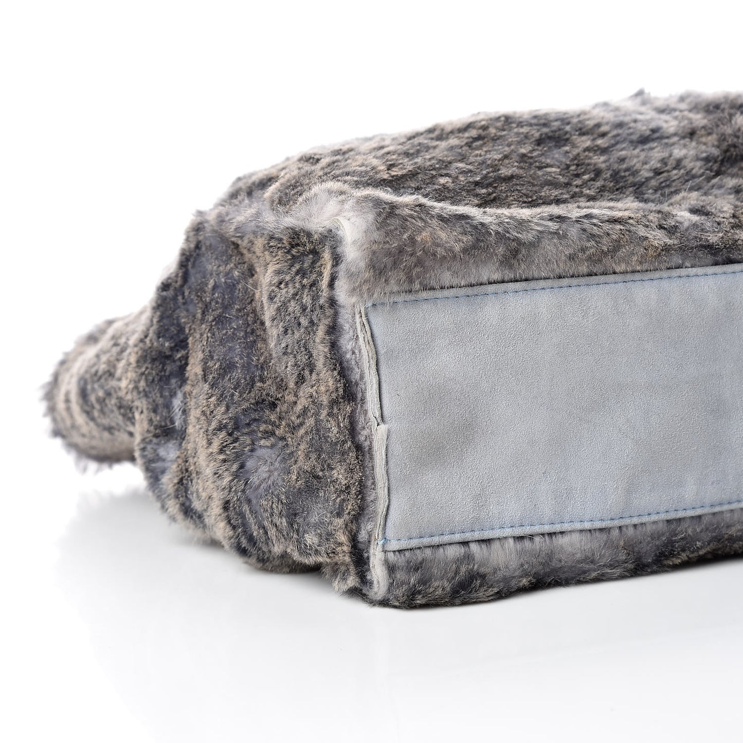 Suede Rabbit Fur Tote with Cosmetic Pouch Blue