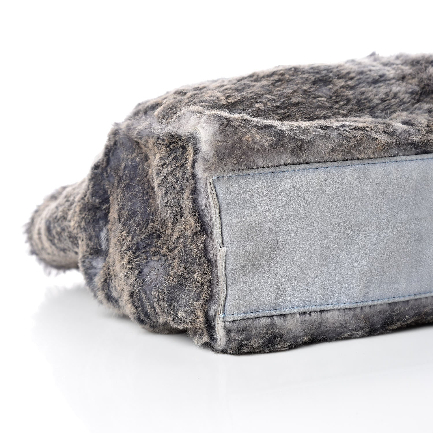 Chanel Suede Rabbit Fur Tote with Cosmetic Pouch Blue 8 of 16