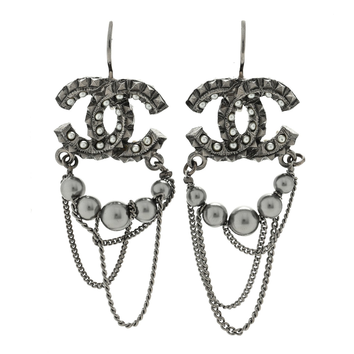 Ruthenium Spike Beaded CC Drop Earrings Grey