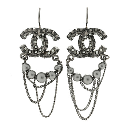 Chanel Ruthenium Spike Beaded CC Drop Earrings Grey 1 of 4