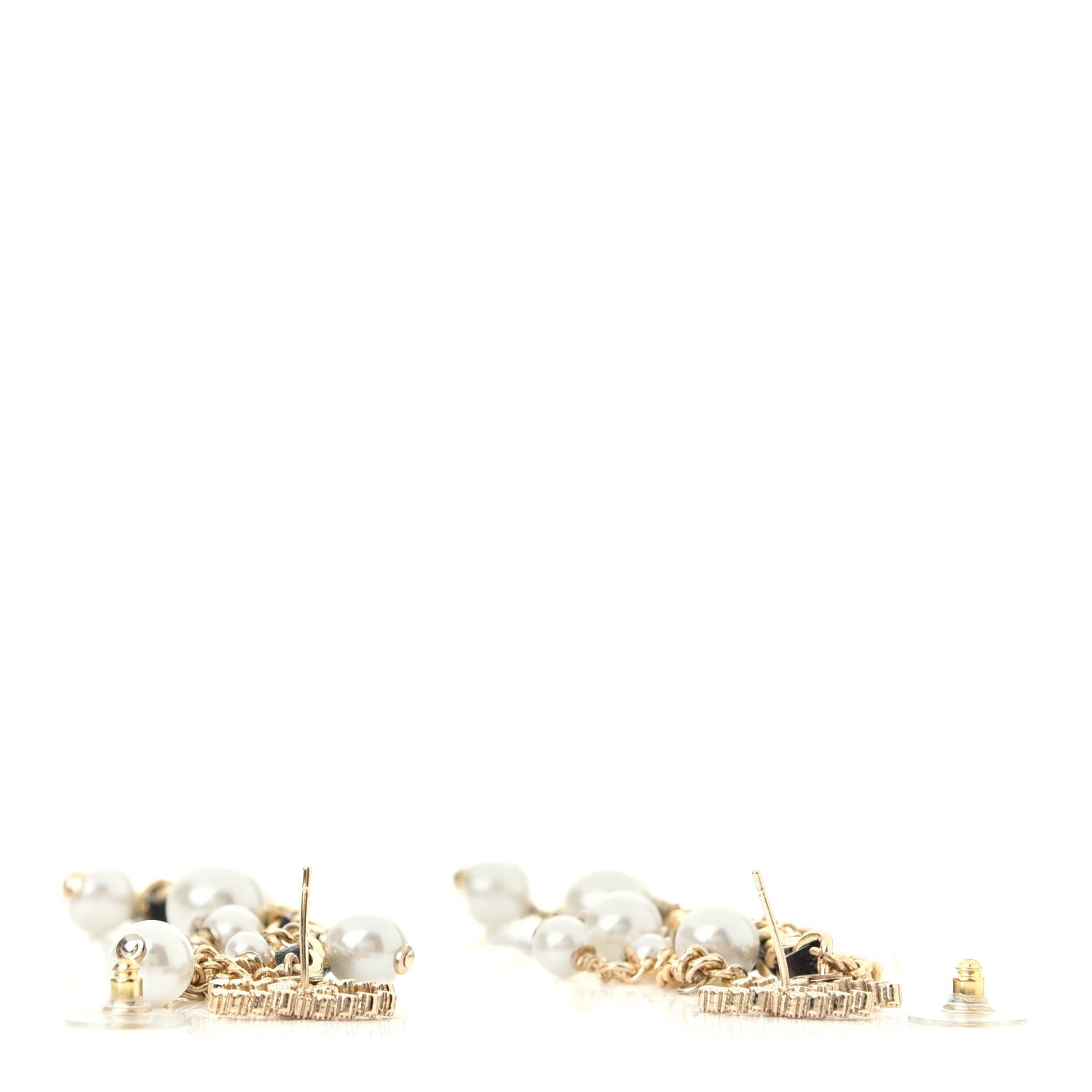 Chanel Pearl Crystal Lambskin Chain CC Dangle Earrings Gold 3 of 3
