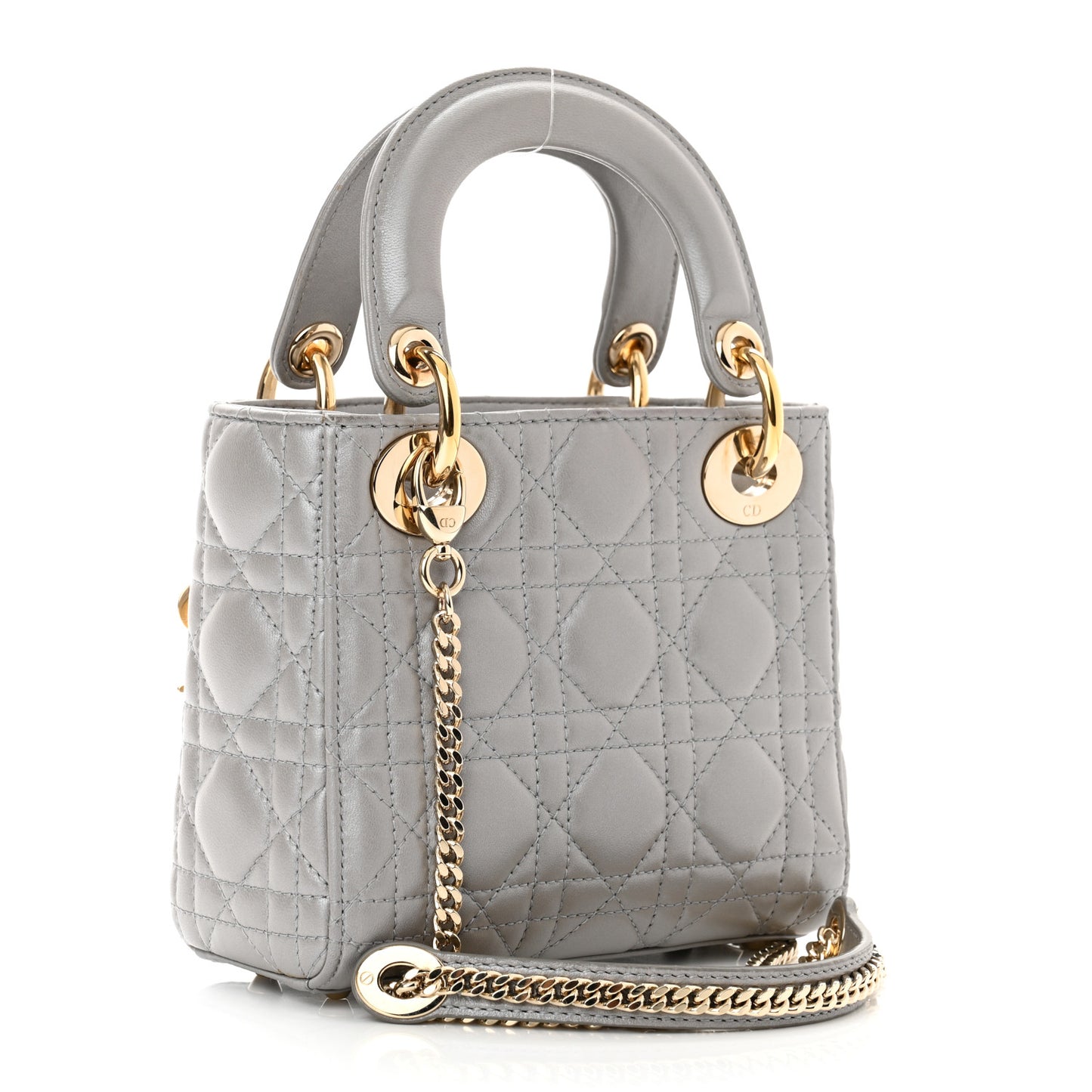 Metallic Lambskin Cannage Mini Lady Dior Grey