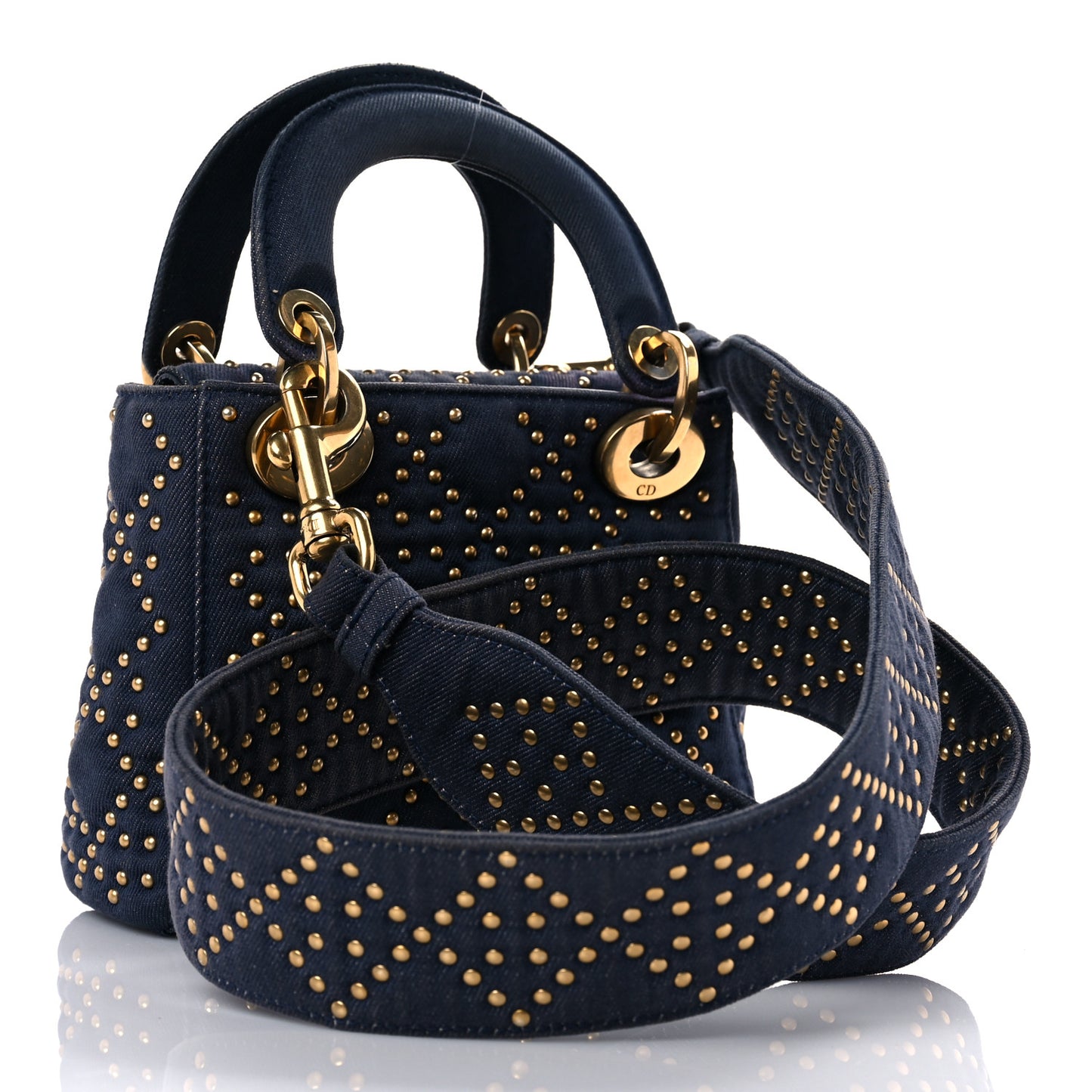 Denim Cannage Studded Mini Lady Dior Navy