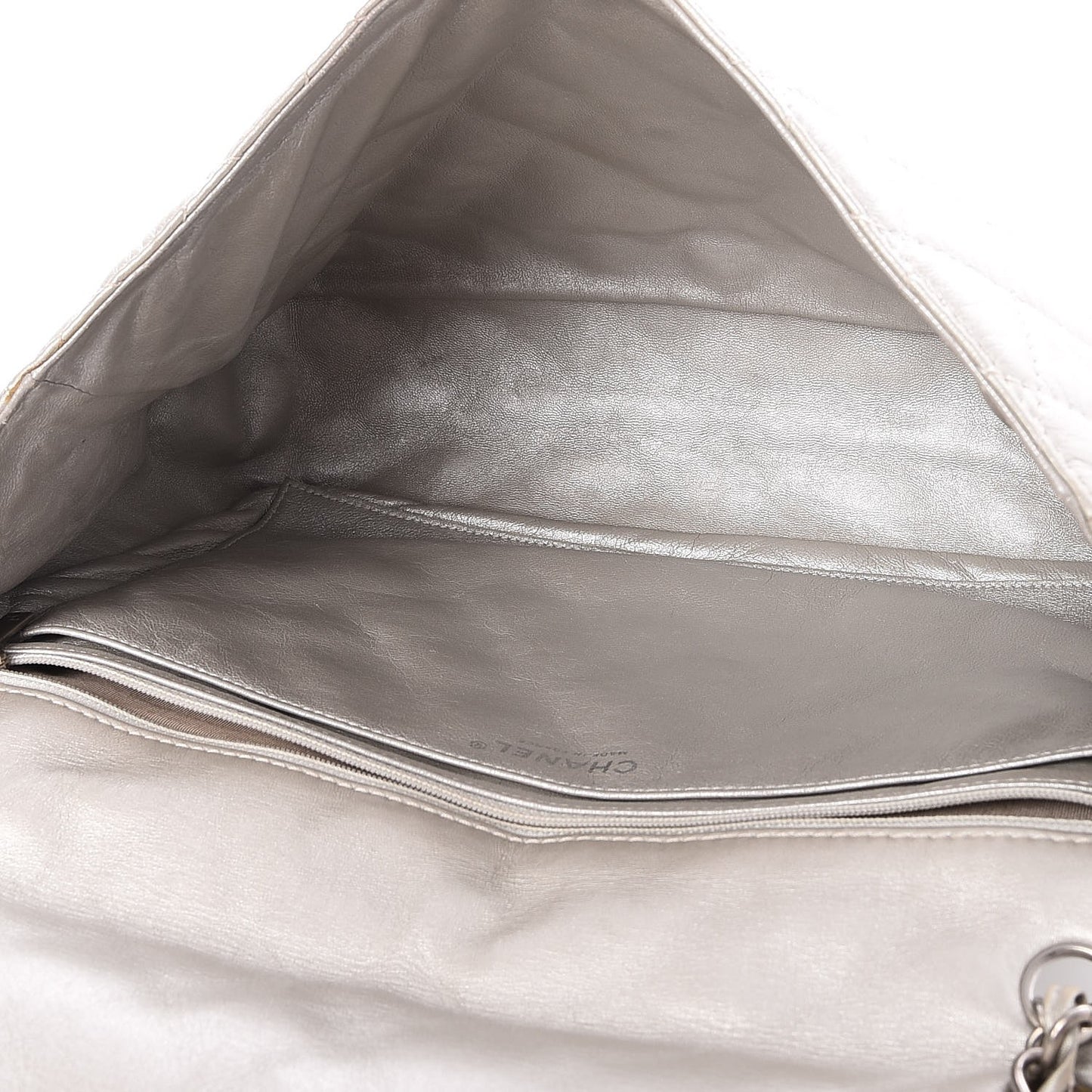 Metallic Lambskin Quilted Maxi Single Flap Silver