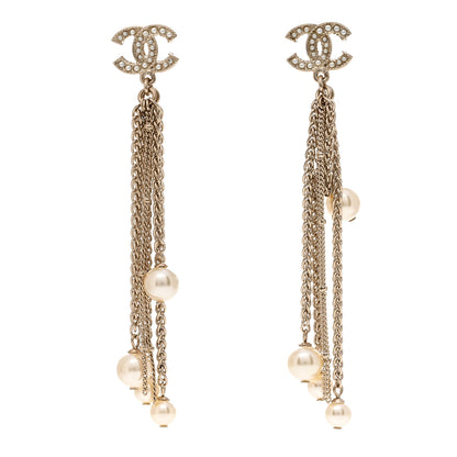 Chanel Pearl Chain CC Dangle Earrings Gold 1 of 4