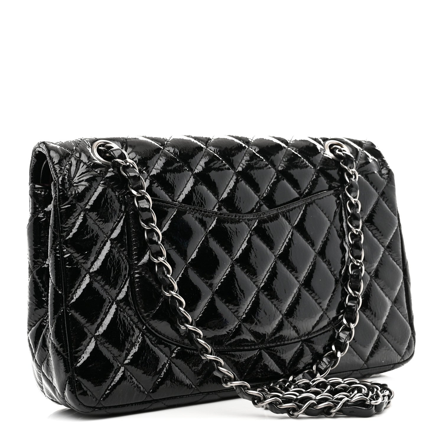 Chanel Distressed Patent Quilted Medium Double Flap Black 3 of 11
