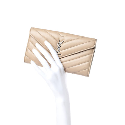 Saint Laurent Lambskin Y Quilted Monogram Large Loulou Flap Wallet Nude Powder 2 of 10