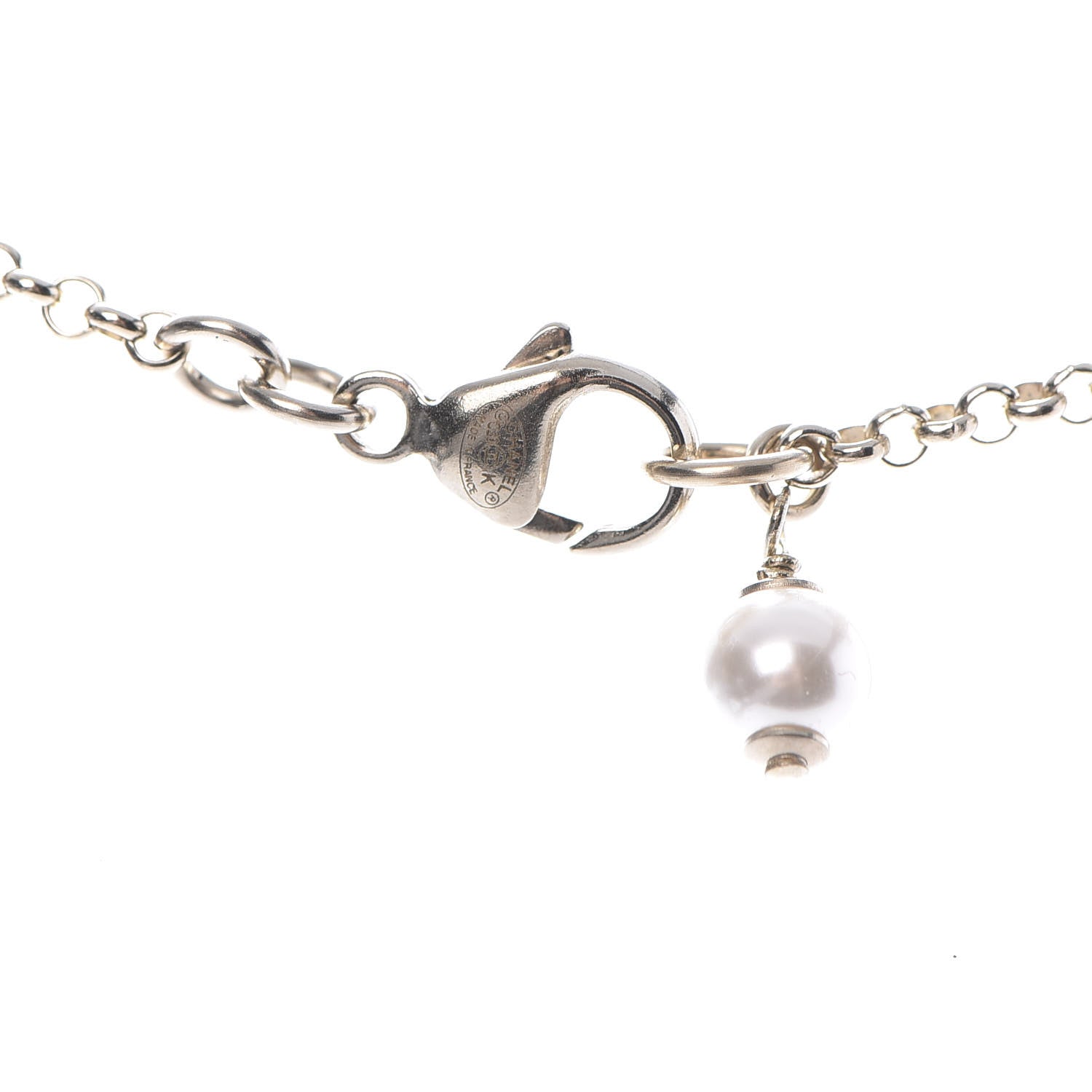 Chanel Crystal Pearl CC Pendant Necklace Gold Pink 5 of 6