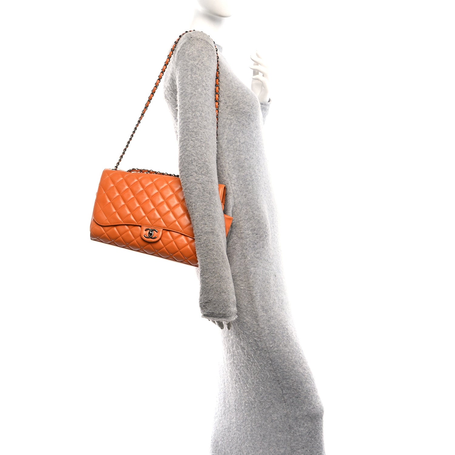 Chanel Lambskin Quilted Jumbo Grocery By Chanel Drawstring Shopping Bag Orange 2 of 16